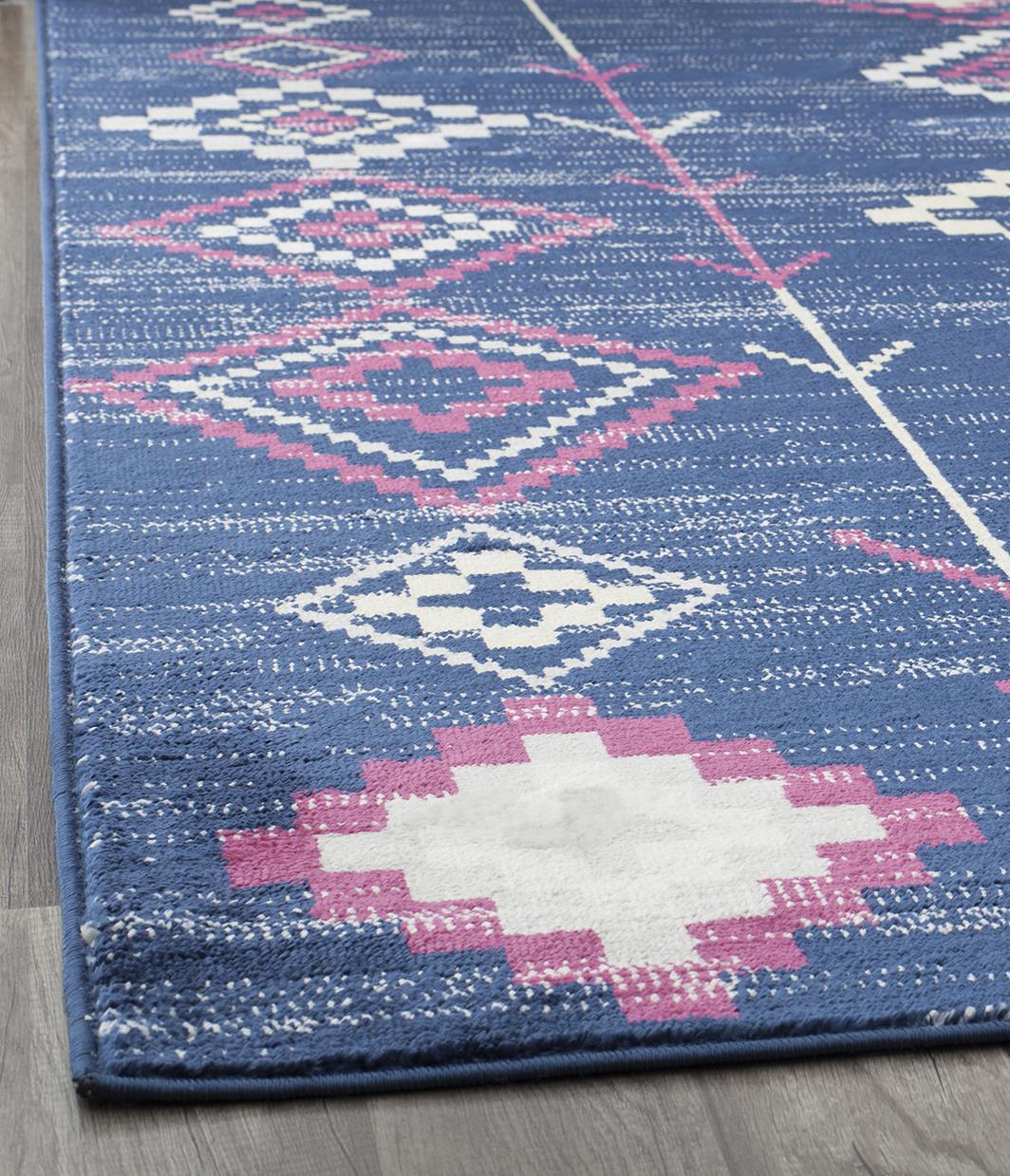 Traditional ivory Moroccan carpets -  Blue  -  5'0"x7'0"