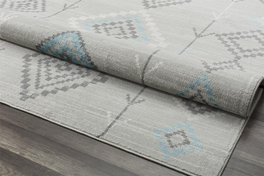 Gray rug with turquoise tribal accents -  Gray  -  5'0"x7'0"