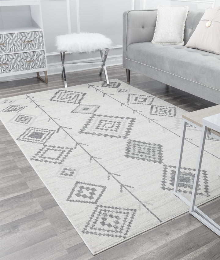 Light gray and white Moroccan rug -  Light Gray  -  5'0"x7'0"