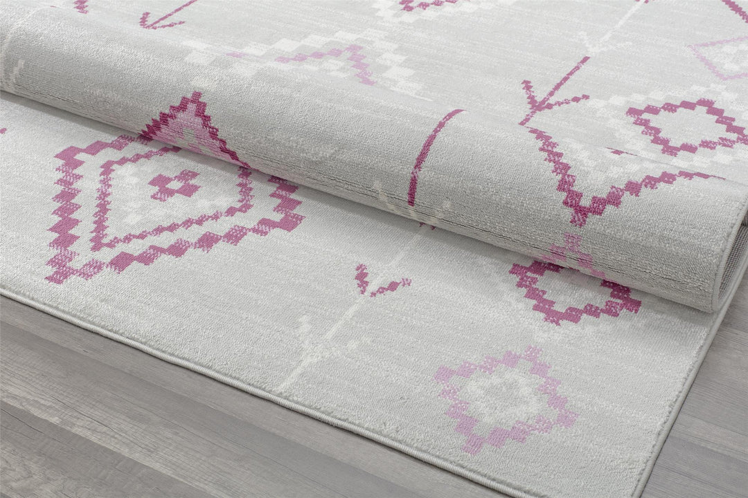 Soleil native Fushchia tribal design -  Gray  -  5'0"x7'0"