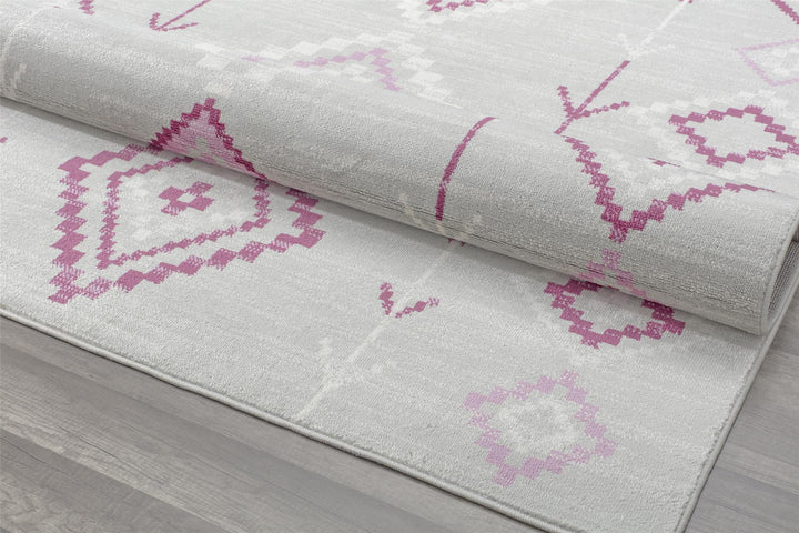 Soleil native Fushchia tribal design -  Gray  -  5'0"x7'0"