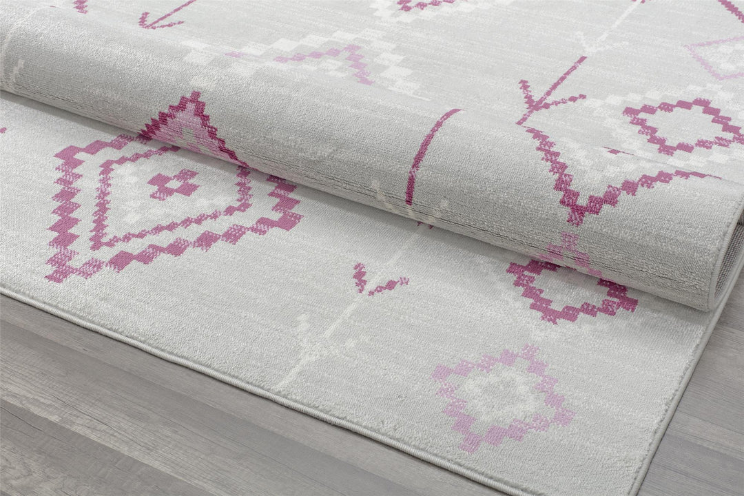 Bedroom area rugs with Fushchia Moroccan tribal designs -  Gray  -  8'0"x10'0"