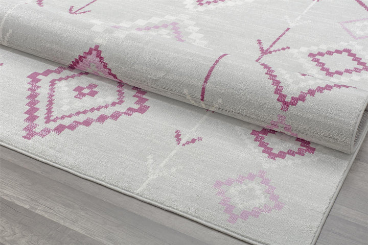 Bedroom area rugs with Fushchia Moroccan tribal designs -  Gray  -  8'0"x10'0"