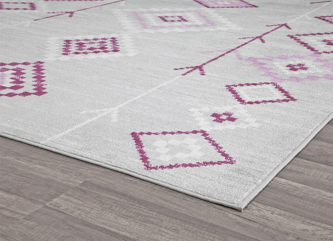 Bold Fushchia tribal patterns on gray rug -  Gray  -  8'0"x10'0"