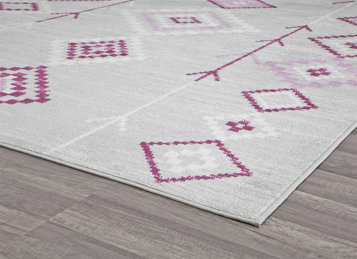 Bold Fushchia tribal patterns on gray rug -  Gray  -  8'0"x10'0"