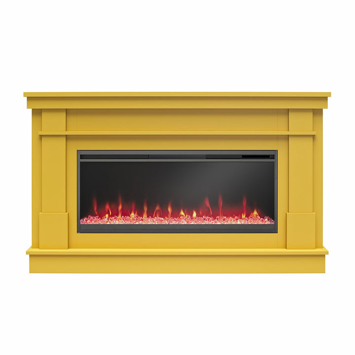 Waverly Wide Mantel with Linear Electric Fireplace & Crystal Ember Bed - Mustard Yellow