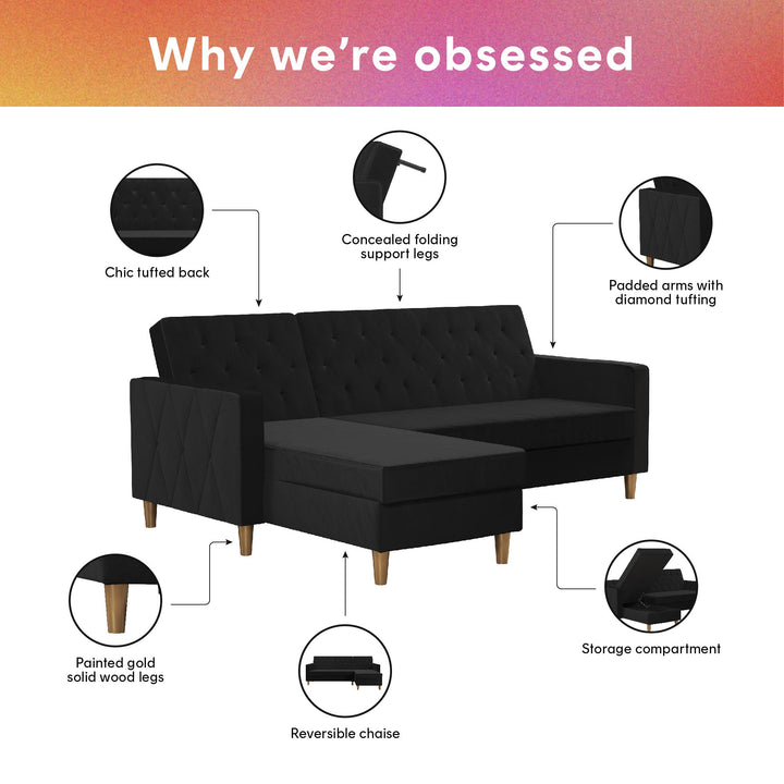 Liberty Reversible Sectional/Futon with Storage - Black