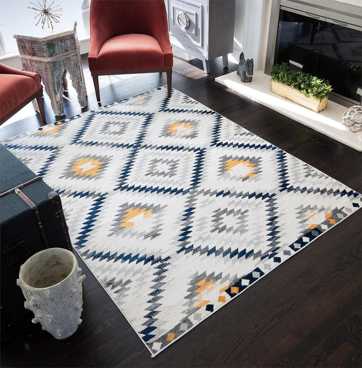 Soleil Kilim ivory and gold rug -  Ivory  -  5'3"x7'0"