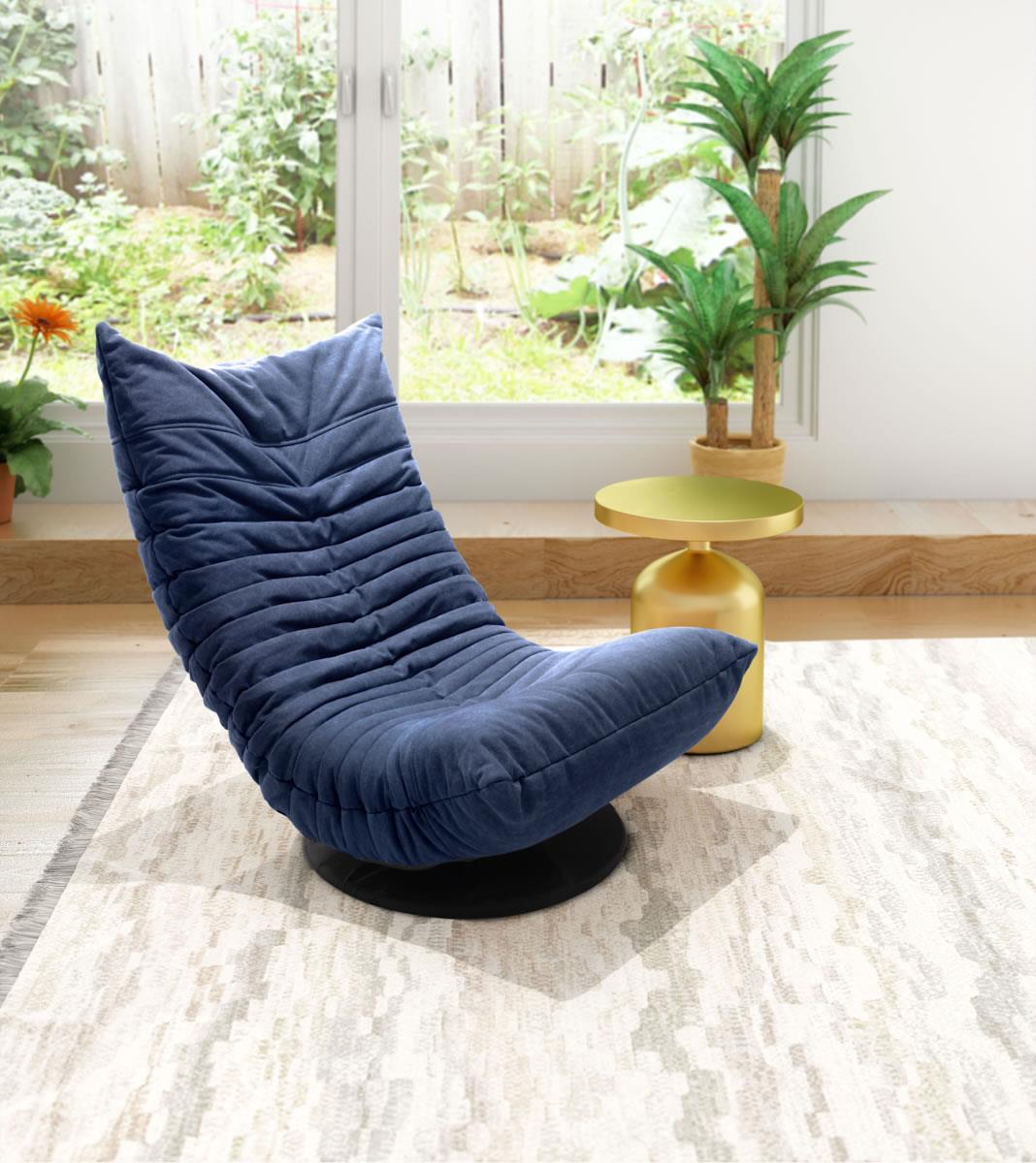 Modern swivel chair with tufted design by Glover -  Blue