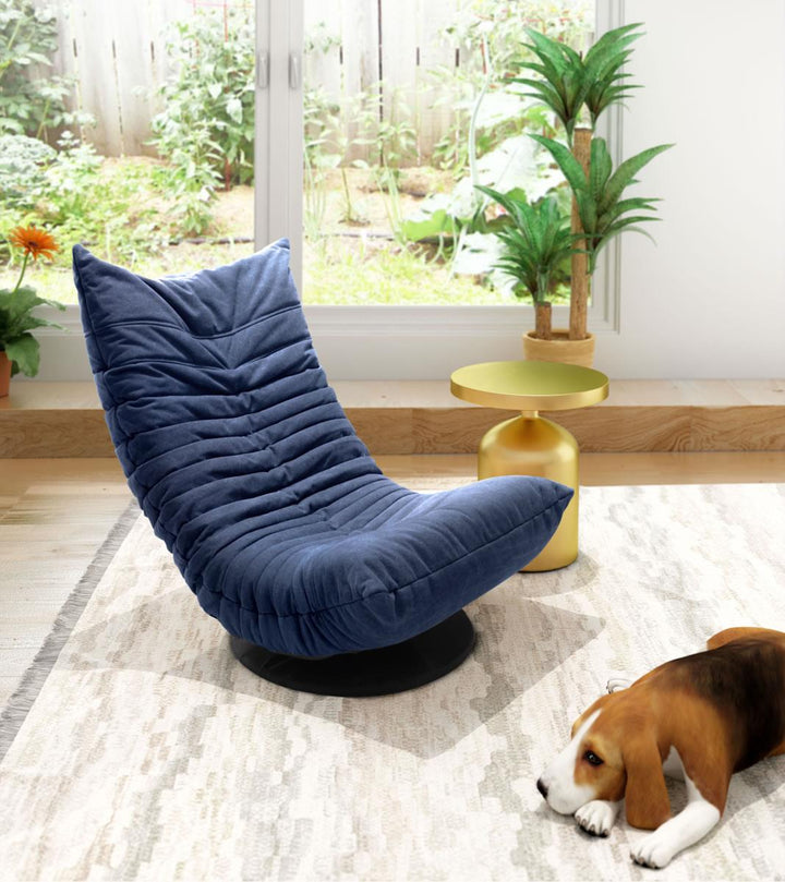 Glover's low-profile swivel chair with tufted upholstery -  Blue