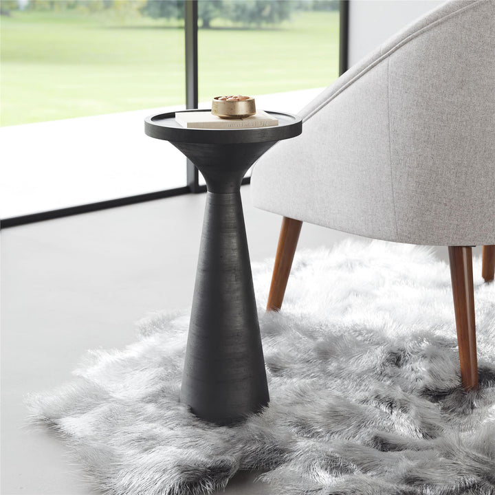Round side table with protective rubber feet -  Black