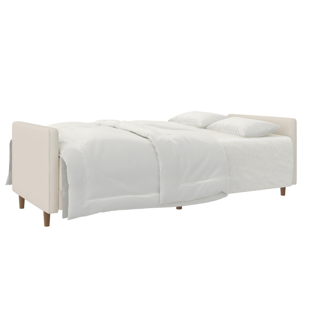 Best Coil Futon with Wooden Legs -  White Faux leather