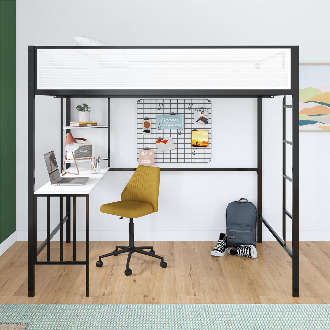 Axel Loft Bed with Desk & Shelves - White/Black - Full