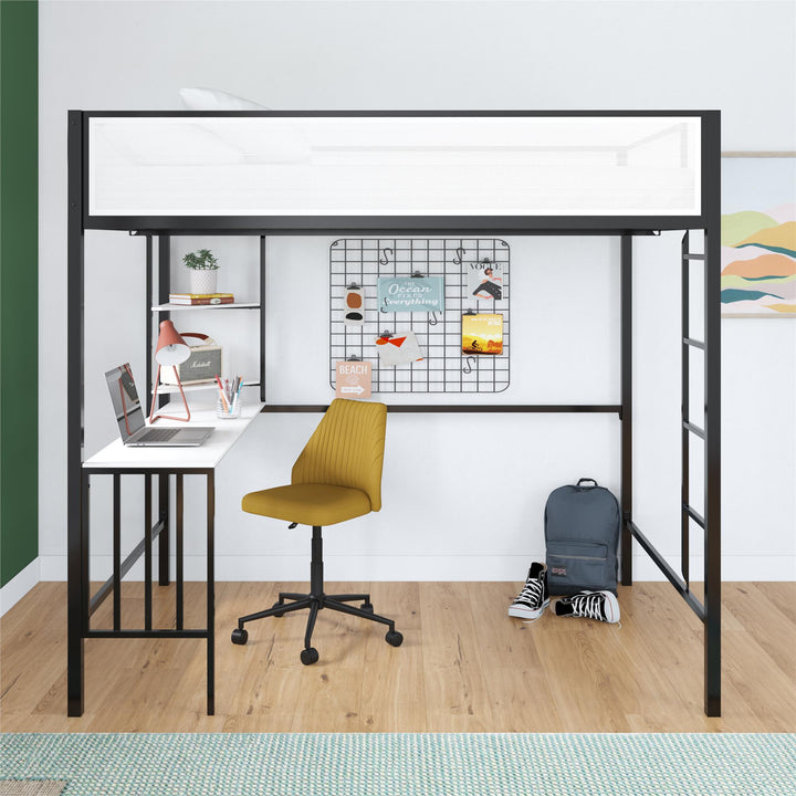 Axel Loft Bed with Desk & Shelves - White/Black - Full