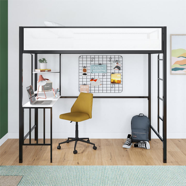 Axel Loft Bed with Desk & Shelves - White/Black - Twin