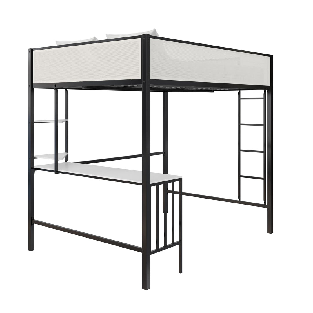 Axel Loft Bed with Desk & Shelves - White/Black - Full