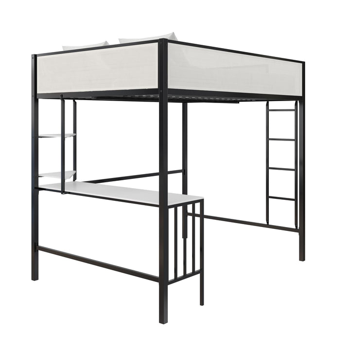 Axel Loft Bed with Desk & Shelves - White/Black - Full
