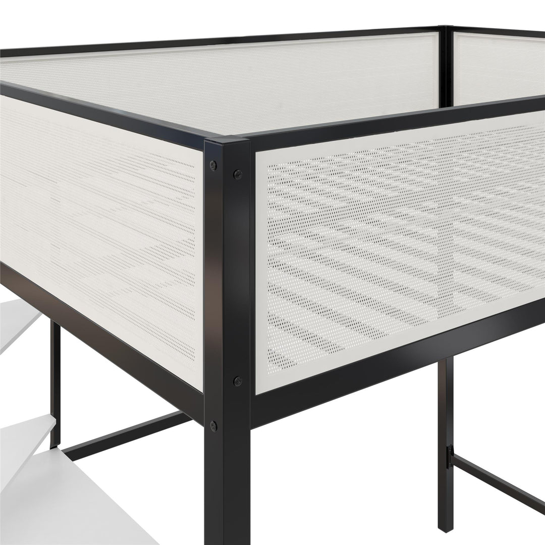 Axel Loft Bed with Desk & Shelves - White/Black - Full