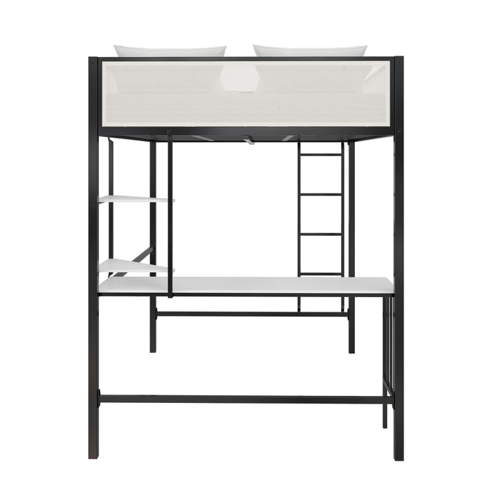 Axel Loft Bed with Desk & Shelves - White/Black - Full