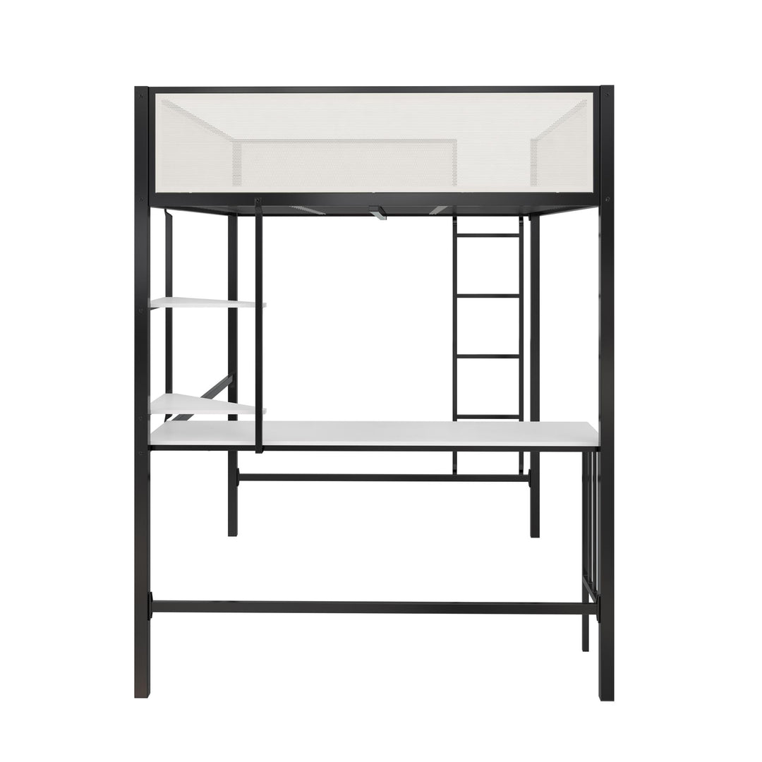 Axel Loft Bed with Desk & Shelves - White/Black - Full