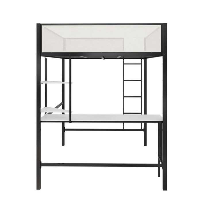 Axel Loft Bed with Desk & Shelves - White/Black - Full