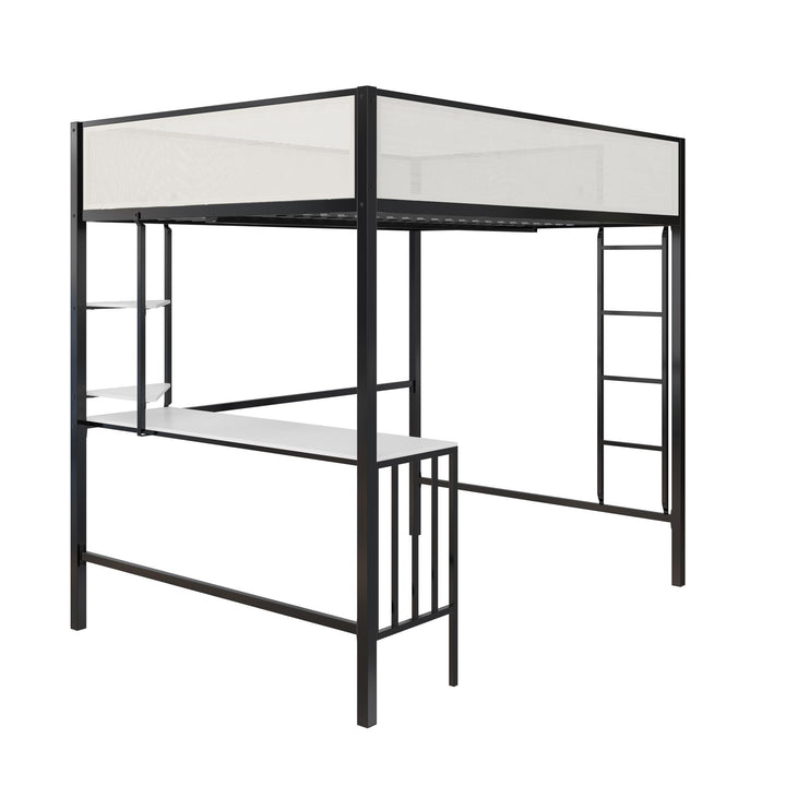 Axel Loft Bed with Desk & Shelves - White/Black - Full