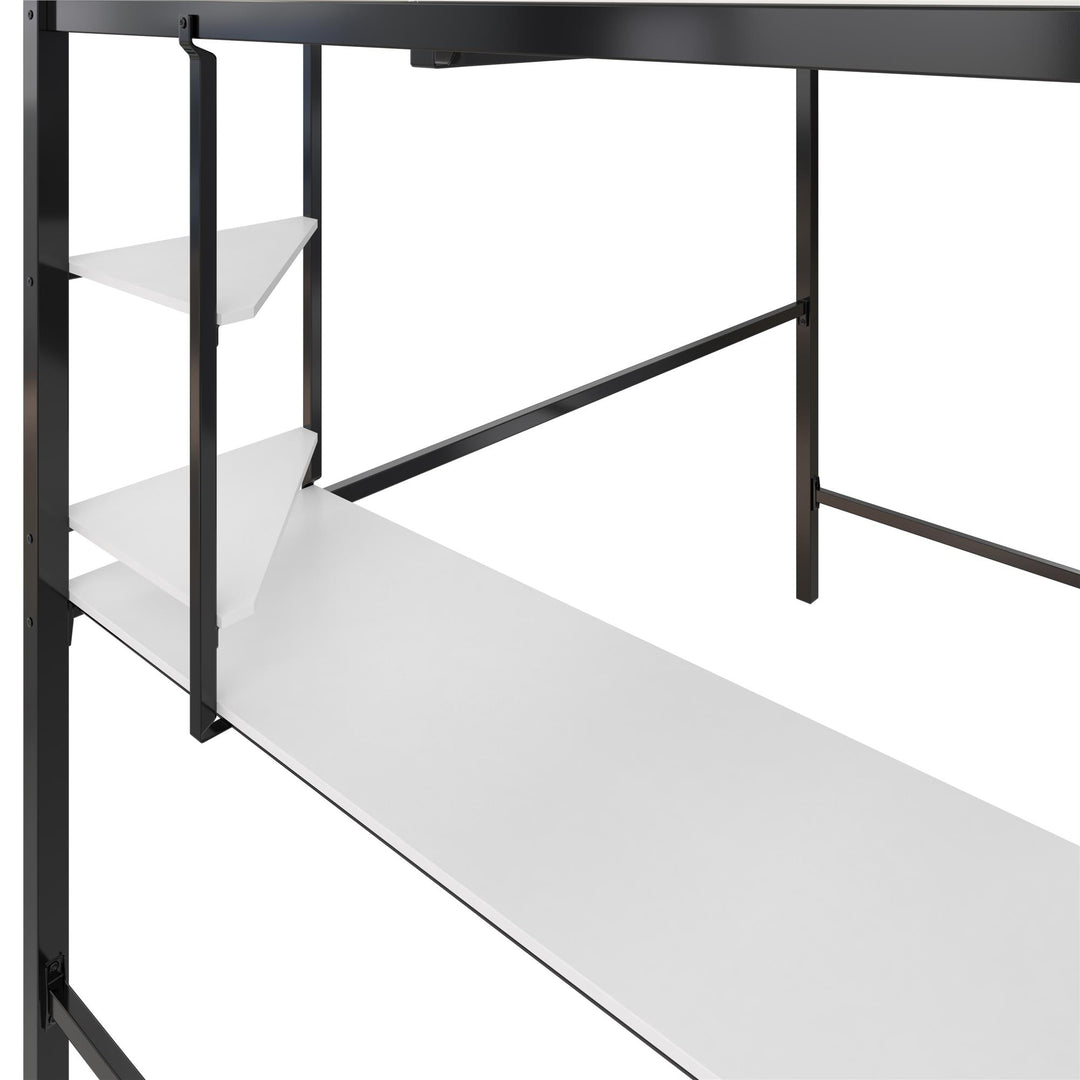 Axel Loft Bed with Desk & Shelves - White/Black - Full