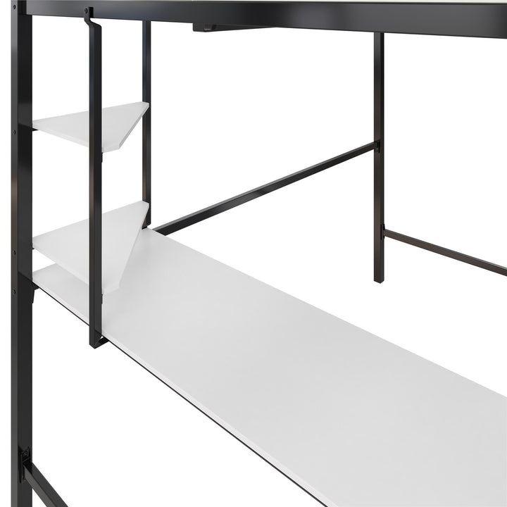 Axel Loft Bed with Desk & Shelves - White/Black - Full