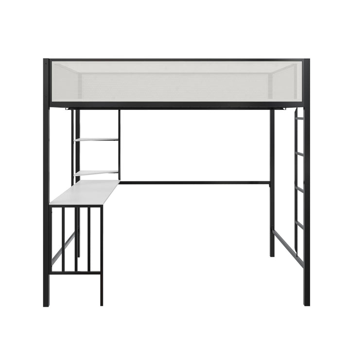 Axel Loft Bed with Desk & Shelves - White/Black - Full