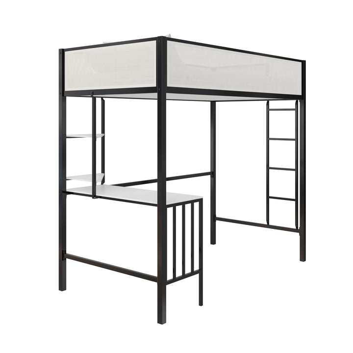 Axel Loft Bed with Desk & Shelves - White/Black - Twin