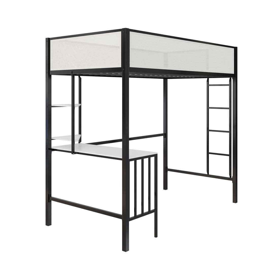 Axel Loft Bed with Desk & Shelves - White/Black - Twin