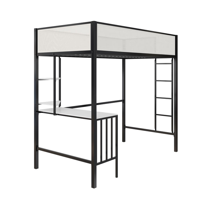 Axel Loft Bed with Desk & Shelves - White/Black - Twin