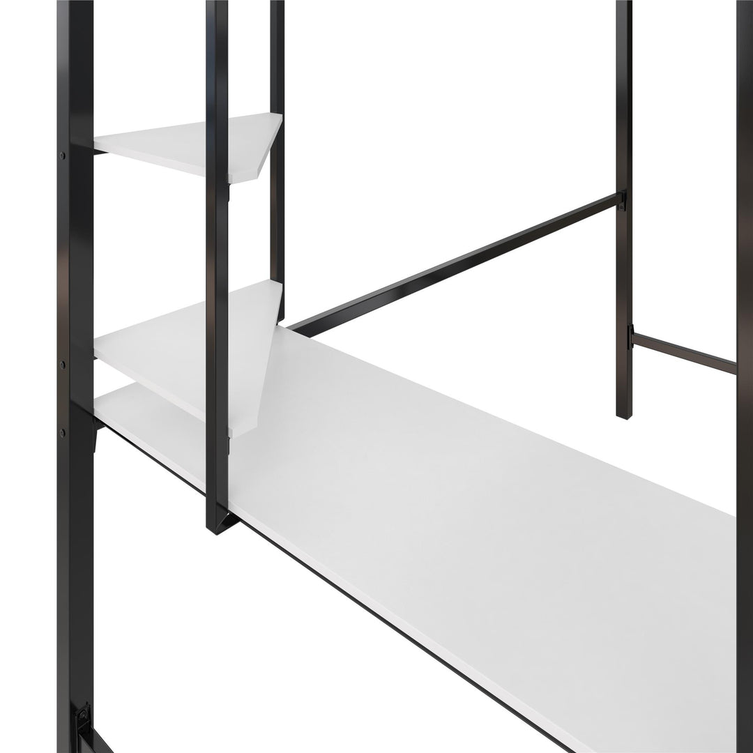 Axel Loft Bed with Desk & Shelves - White/Black - Twin