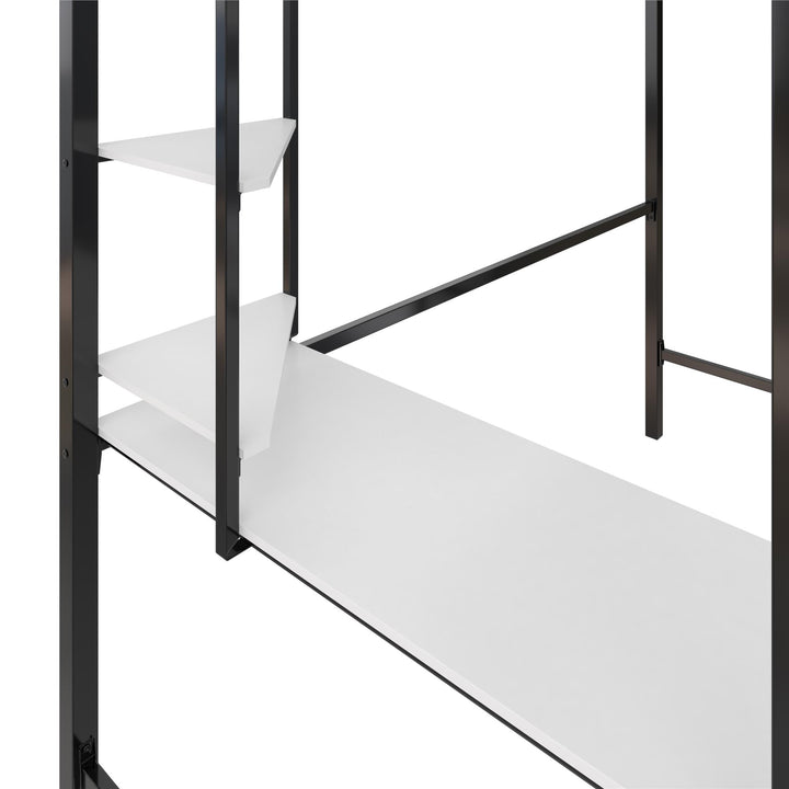 Axel Loft Bed with Desk & Shelves - White/Black - Twin
