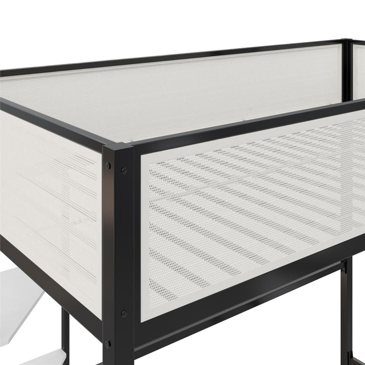 Axel Loft Bed with Desk & Shelves - White/Black - Twin