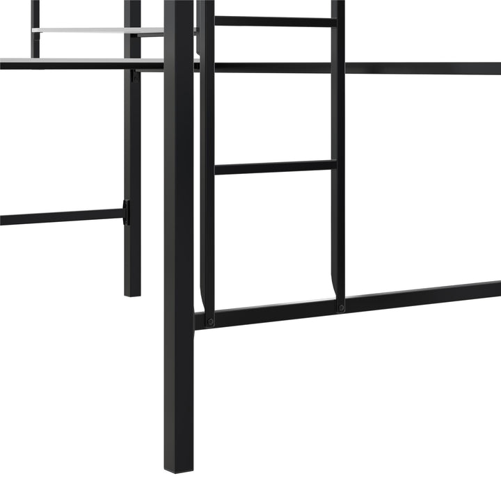 Axel Loft Bed with Desk & Shelves - White/Black - Twin