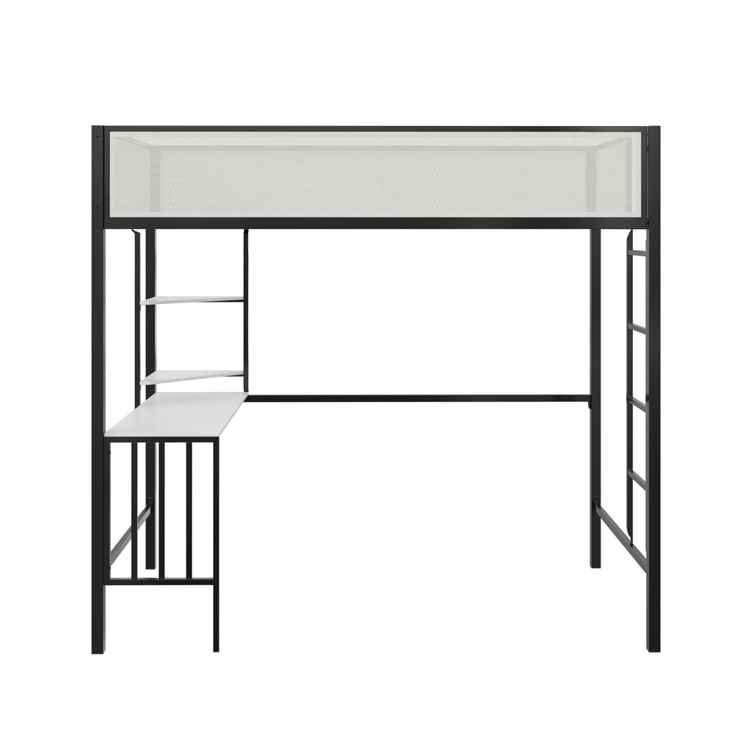 Axel Loft Bed with Desk & Shelves - White/Black - Twin