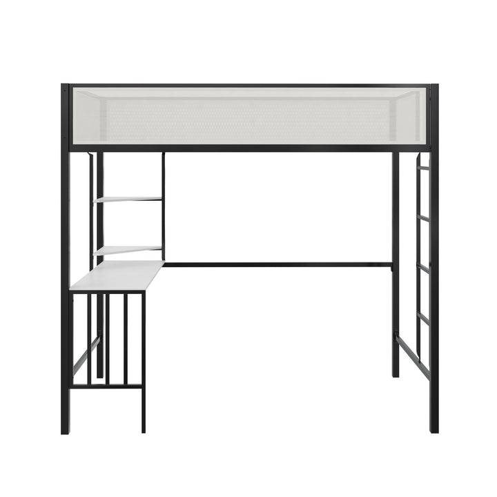 Axel Loft Bed with Desk & Shelves - White/Black - Twin