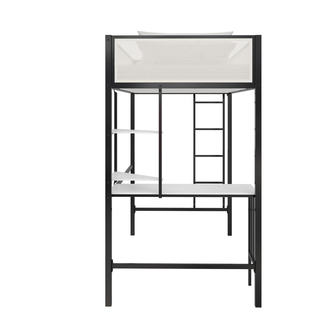Axel Loft Bed with Desk & Shelves - White/Black - Twin