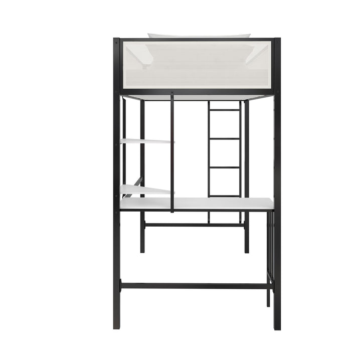 Axel Loft Bed with Desk & Shelves - White/Black - Twin