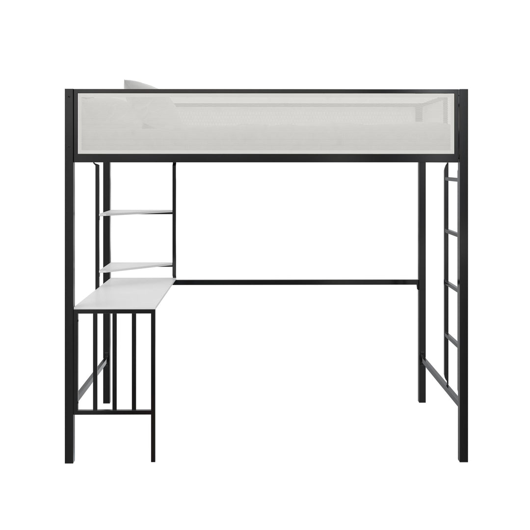 Axel Loft Bed with Desk & Shelves - White/Black - Twin