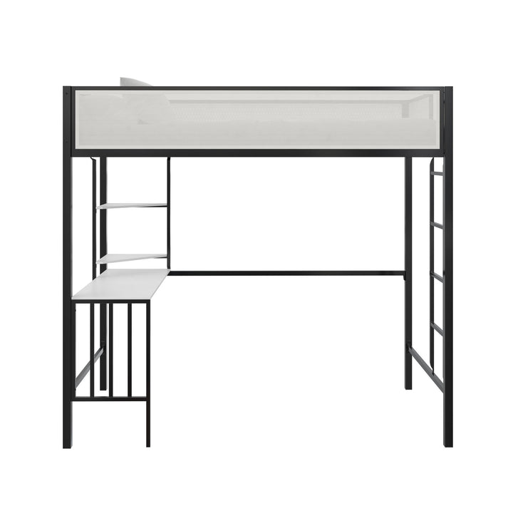 Axel Loft Bed with Desk & Shelves - White/Black - Twin