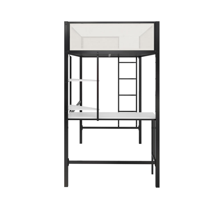 Axel Loft Bed with Desk & Shelves - White/Black - Twin