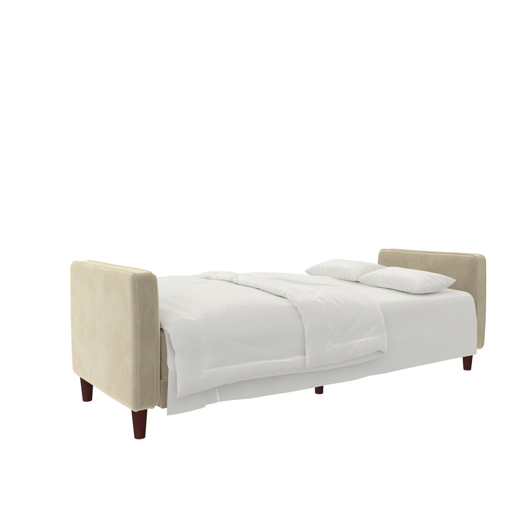 Transitional Futon with Vertical Stitching -  Tan Velvet