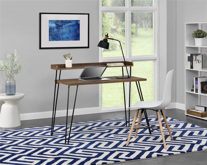 Haven Retro Computer Desk with Riser, Distressed Gray Oak - Florence Walnut