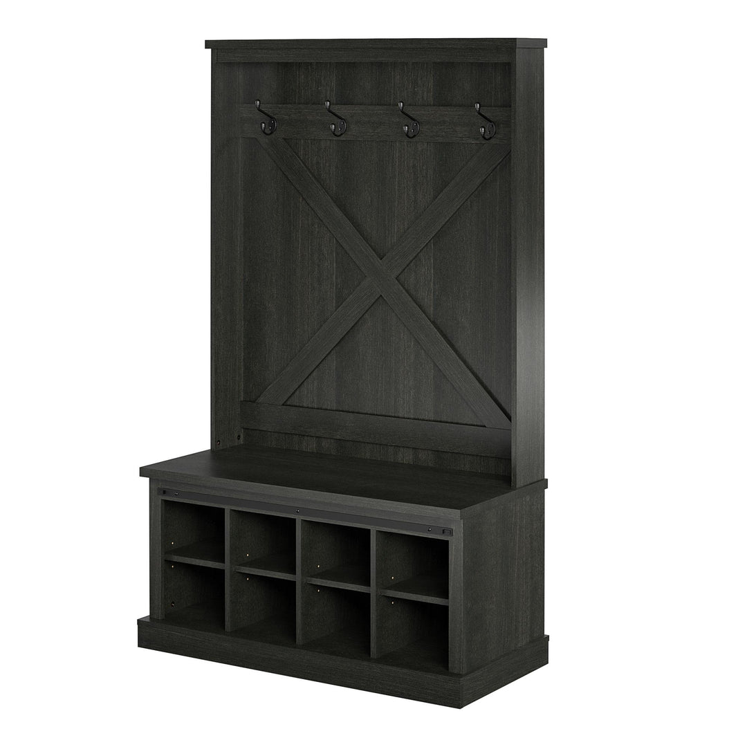 Knox County Entryway Bench Hall Tree with Coat Hooks and Shoe Storage - Black Oak