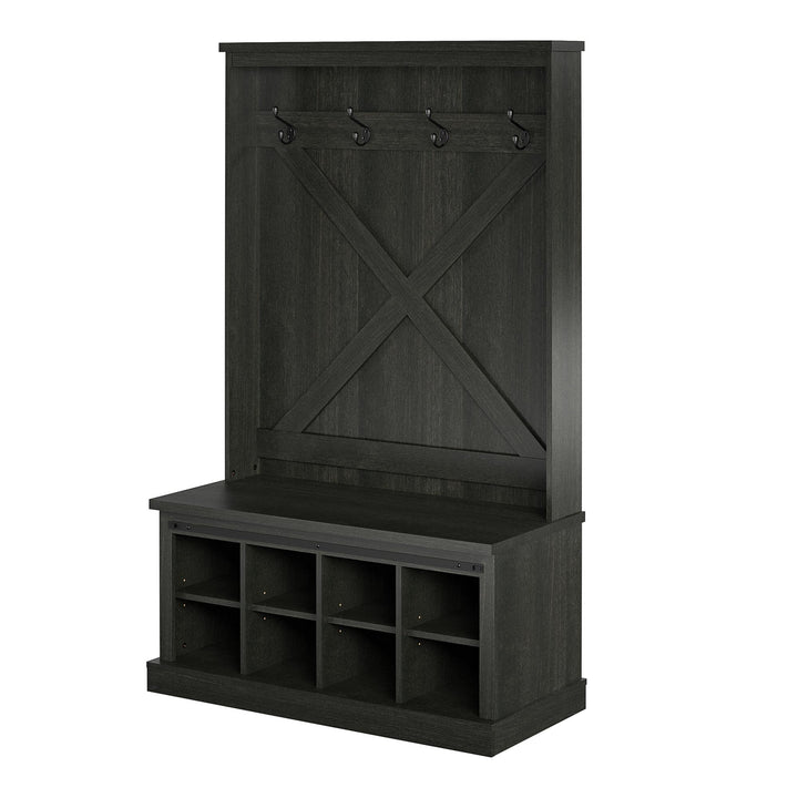 Knox County Entryway Bench Hall Tree with Coat Hooks and Shoe Storage - Black Oak