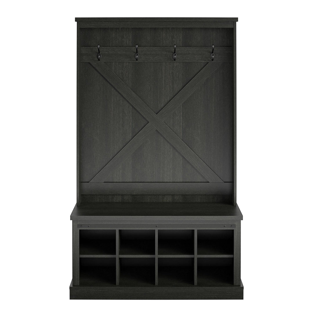 Knox County Entryway Bench Hall Tree with Coat Hooks and Shoe Storage - Black Oak