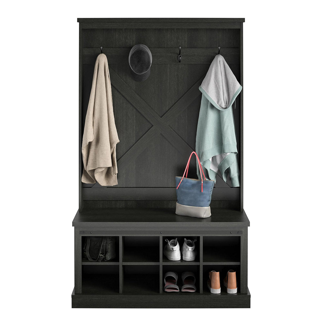 Knox County Entryway Bench Hall Tree with Coat Hooks and Shoe Storage - Black Oak