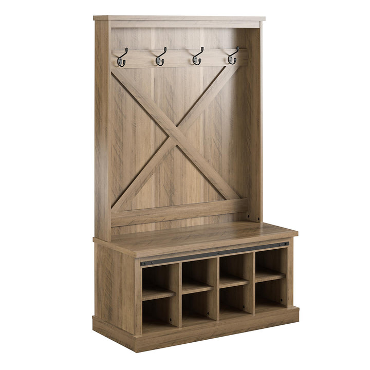 Knox County Entryway Bench Hall Tree with Coat Hooks and Shoe Storage - Rustic Oak
